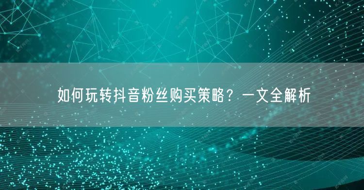 如何玩转抖音粉丝购买策略？一文全解析