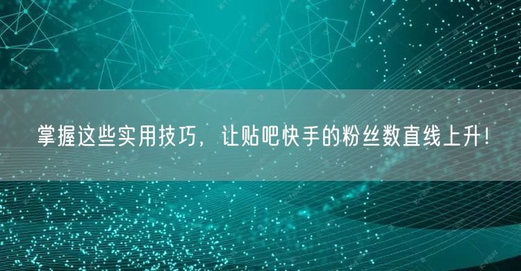 掌握这些实用技巧，让贴吧快手的粉丝数直线上升！