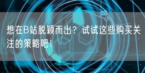 想在B站脱颖而出？试试这些购买关注的策略吧！