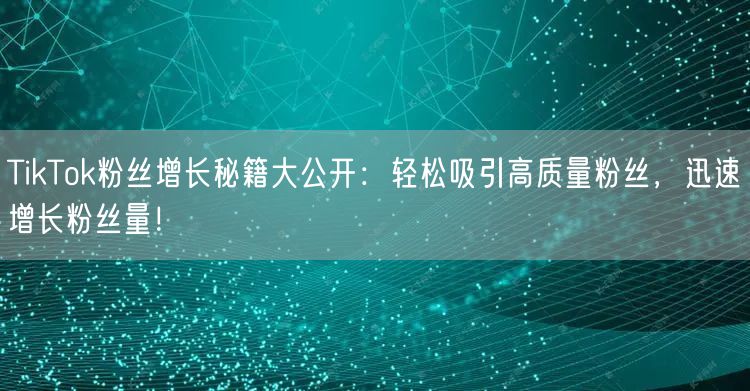 TikTok粉丝增长秘籍大公开：轻松吸引高质量粉丝，迅速增长粉丝量！
