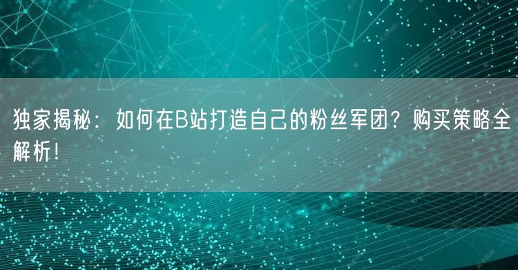 独家揭秘：如何在B站打造自己的粉丝军团？购买策略全解析！