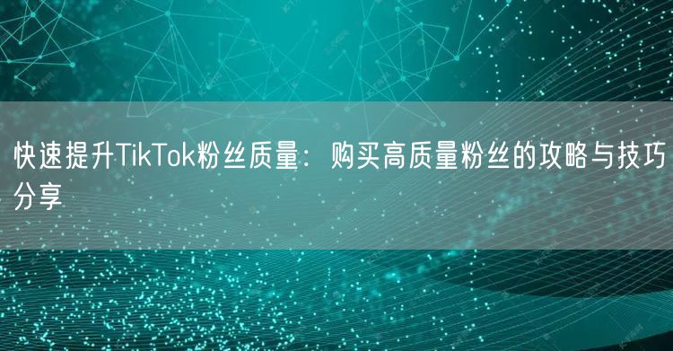 快速提升TikTok粉丝质量：购买高质量粉丝的攻略与技巧分享