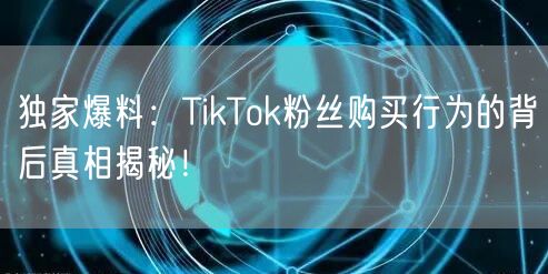 独家爆料：TikTok粉丝购买行为的背后真相揭秘！