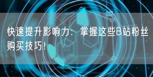 快速提升影响力：掌握这些B站粉丝购买技巧！