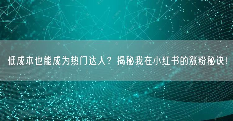 低成本也能成为热门达人？揭秘我在小红书的涨粉秘诀！